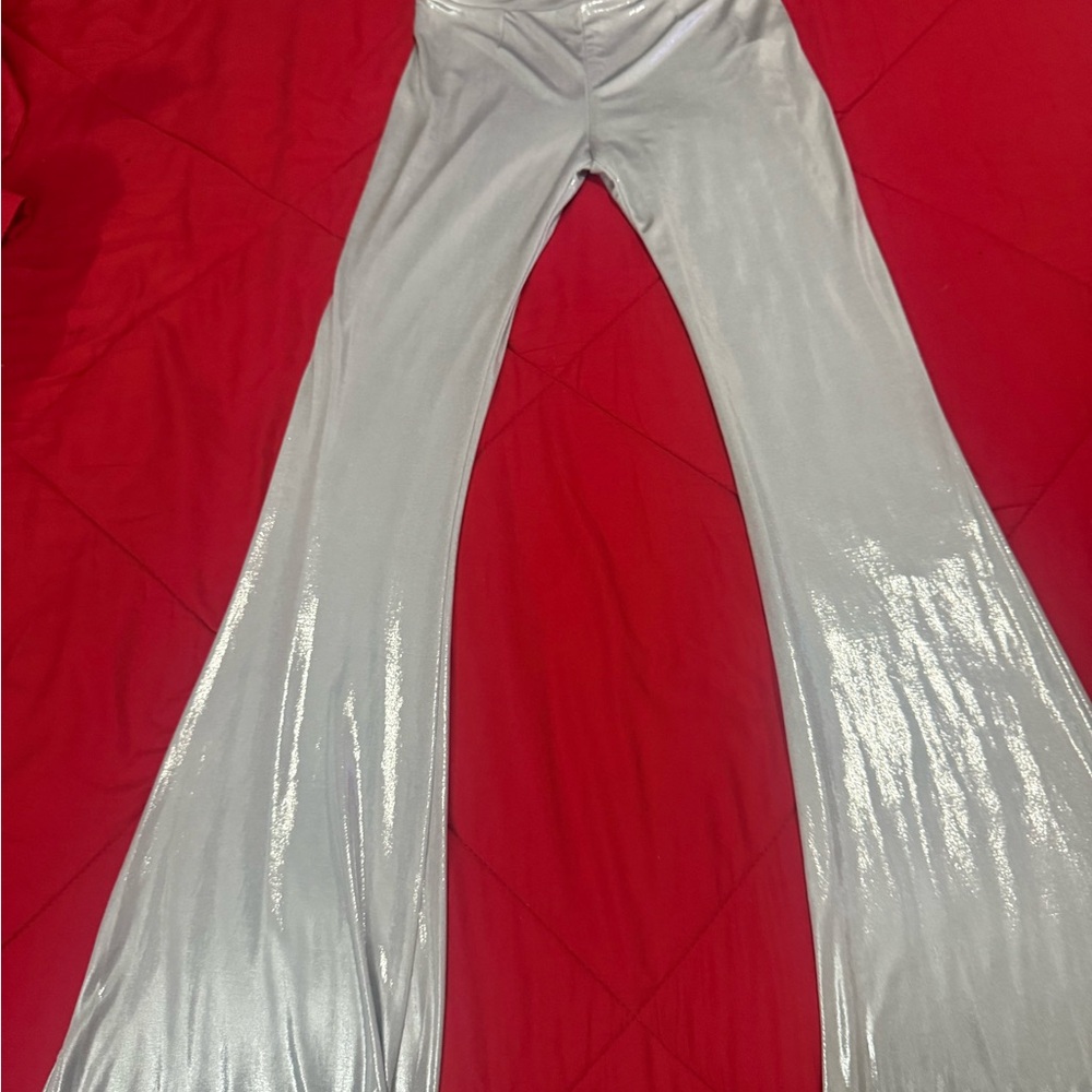 Bershka Shimmer Silver High-Shine Pants